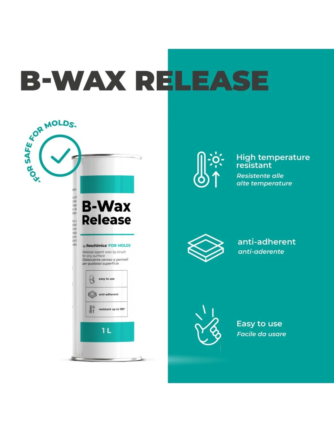 B-WAX RELEASE - Distaccante A Pennello Di Alta Qualità, Impedisce L'adesione Tra Gomme Siliconiche E Resine 4 B-WAX RELEASE - Distaccante A Pennello Di Alta Qualità, Impedisce L'adesione Tra Gomme Siliconiche E Resine - immagine 2